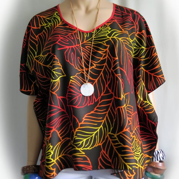 Hawaiian Fern Butterfly Tunic Shirt Top - Blood Orange or Blue & Teal =Travel - - Picture 3 of 6